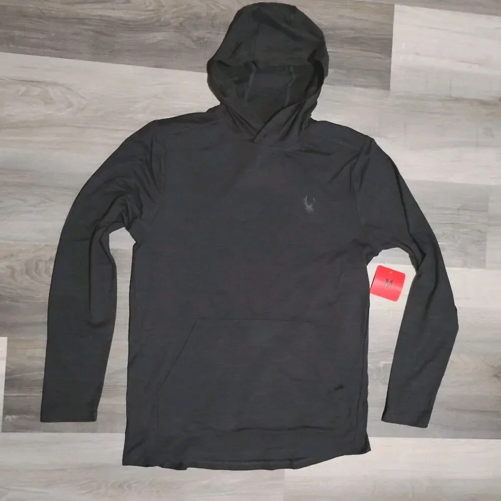 NEW Spyder Hoodie Shirt Mens Size Medium Gray ProWeb Stretch Performance Active